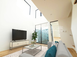 【居間・リビング】 | 現地写真（Ａ号地リビング）ＬＤＫは広々１９帖！南向きです♪