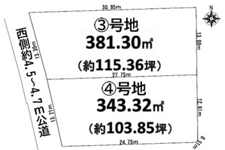 【土地図】 | 狭山市上奥富　建築条件なし売地　西武新宿線『新狭山駅』徒歩26分　【奥富小学区】