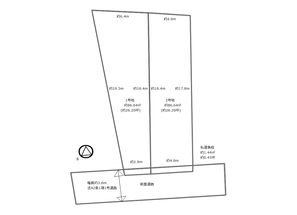 大阪市鶴見区今津中5丁目　2号地の区画図