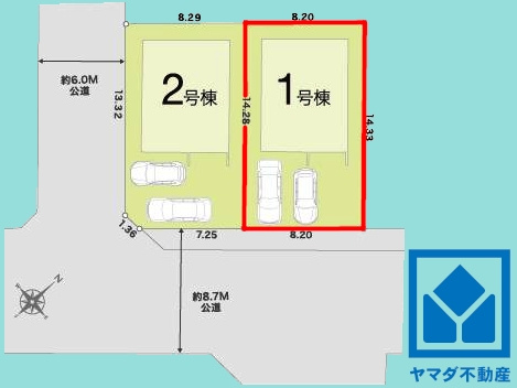 草津市西矢倉３丁目　第1期　1号棟の区画図