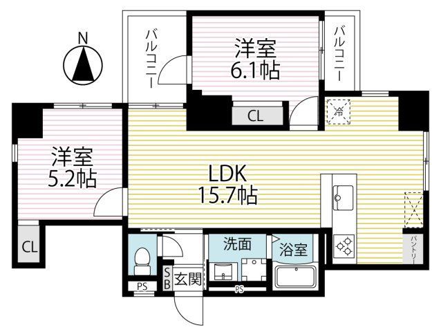 ＪＲ丹波口駅徒歩２分■８階部分２ＬＤＫ■陽当たり・通風・眺望良好■シンフォニーリサーチパークEastの間取り