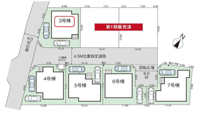 入間市東藤沢8丁目・全7棟　新築一戸建　3号棟の区画図|角地、カースペース2台分。