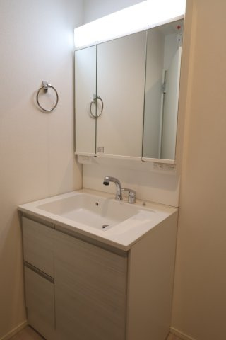 《仲介手数料無料》南区根岸２丁目21-13新築一戸建てグラファーレの独立洗面台|撮影日 2025年11月20日 12:40 晴れ