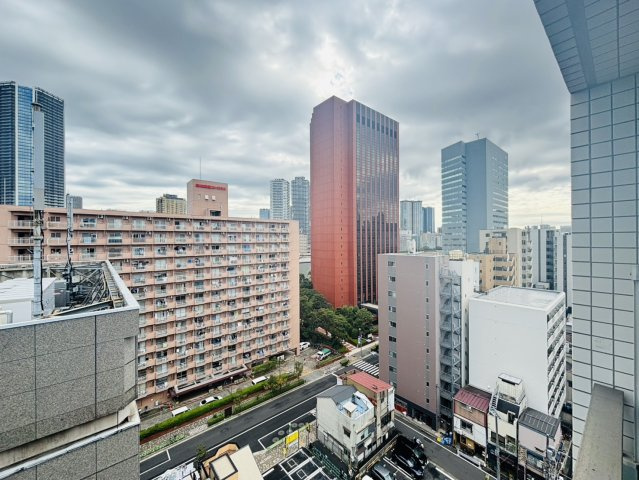 バルコニーからの眺望。隅田川の水辺も垣間見られます。