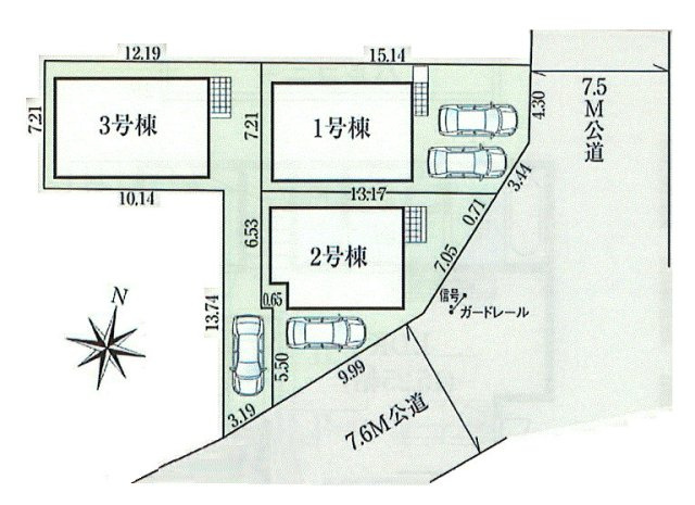 立川市砂川町6丁目　新築戸建全3棟の区画図