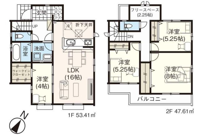 入間市東藤沢8丁目・全7棟　新築一戸建　4号棟　～角地～の間取り|【全7棟・4号棟】シューズクロークや大容量WIC、フリースペースのある4LDKの間取りです。