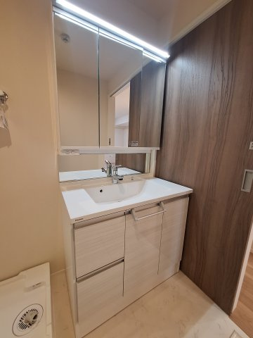 （シニア限定）サニーヒルズ湘南の洗面所|鏡面裏に収納あり/ホースヘッド