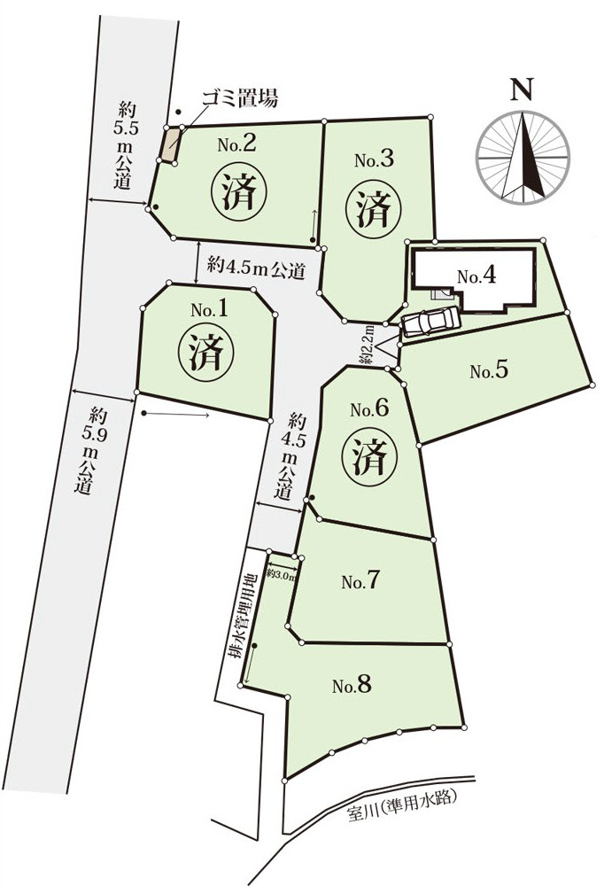 秦野市渋沢　築後未入居戸建　全8区画4号棟の区画図