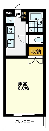 【間取り】 | ミモザハウス | ミモザハウス、201号室、１Ｋ