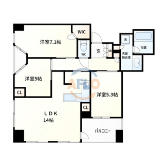 【間取り】 | ブランズタワー大阪備後町 | ブランズタワー大阪備後町　開放感ある間取り
