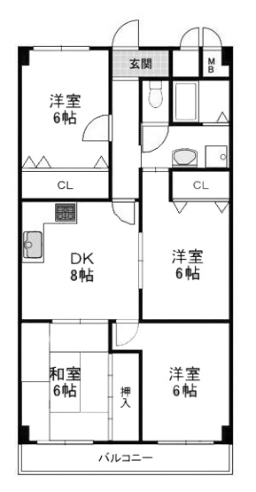 【間取り】 | 向陽グランドハイツ | 専有面積70.15㎡