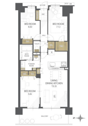 ユトリシア五番街の間取り|3LDK 西向き 3階部分