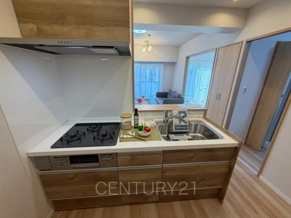 レクセル熊谷のキッチン|シンクも大きく洗い物もしやすい浄水器付。シャワーヘッドは引き出し可能、シンクの隅々まで洗い流せます。