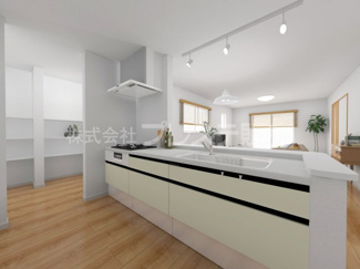 【キッチン】 | 大和郡山市東岡町の新築一戸建 全３区画 | ２号地キッチン完成イメージ／人気の対面キッチン♪