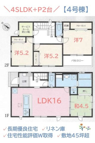【間取り】 | リビングに隣接した和室は来客スペースやお子様の遊ぶ場所にも♪
納戸やリネン庫を備えており、お部屋を綺麗にキープできます◎
