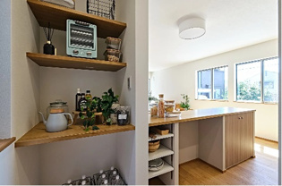 【同社施工例】キッチンクロークは収納スペースを大幅に増やせること、キッチン周りをすっきり整理できること、そしてまとめ買いや備蓄がしやすくなります。