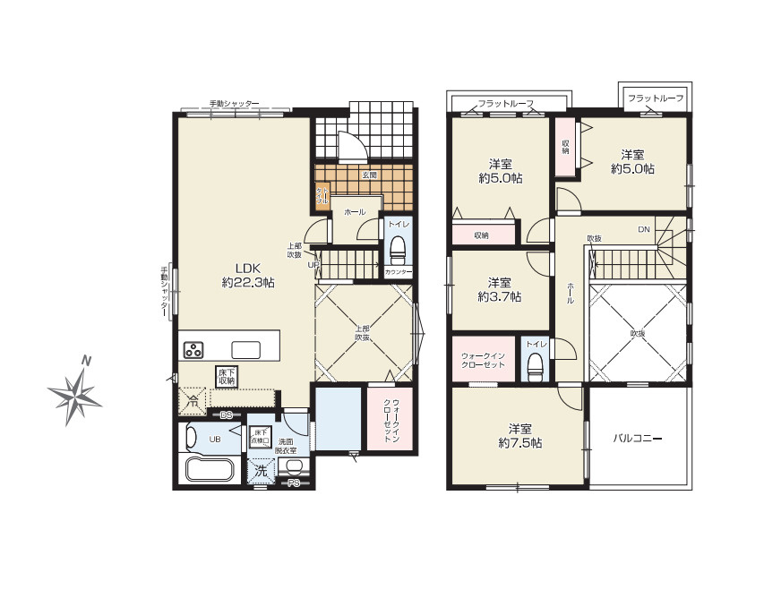 さいたま市大宮区三橋　31期　新築一戸建て　KEIAI GRACE　01の間取り|さいたま市大宮区三橋　31期　新築一戸建て　KEIAI GRACE　01、4LDK、土地面積168.07
m2、建物面積105.43m2