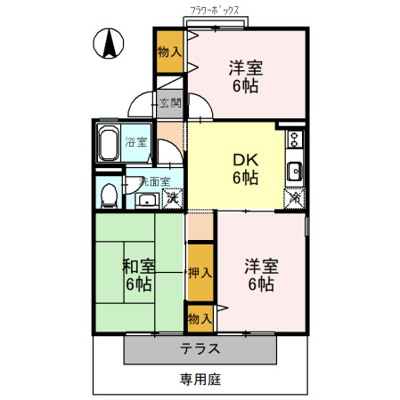 【間取り】 | ピュアハイツ有本Ⅰ | ※リノベーション実施予定（3LDK→2LDKに変更、和室→洋室に変更）