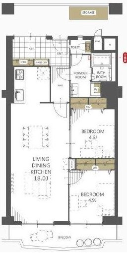 クローバーハイツ森小路二号棟　9階の間取り
