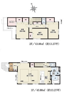 【間取り】 | 日野市神明3丁目　全3棟　3号棟　仲介手数料無料 | ２LDK＋S