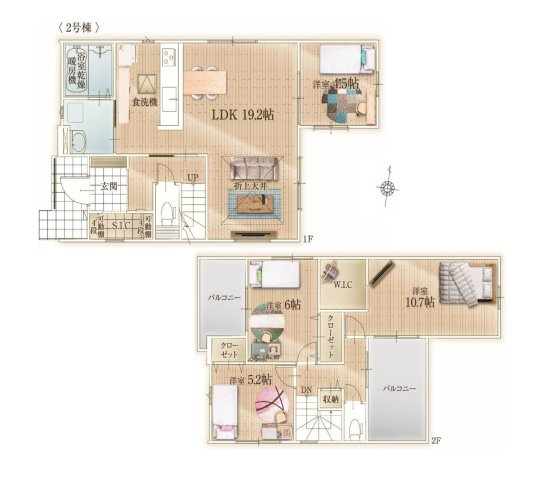 福岡市西区石丸3丁目第2-2棟（2号棟）　の区画図|配置図（1号棟）