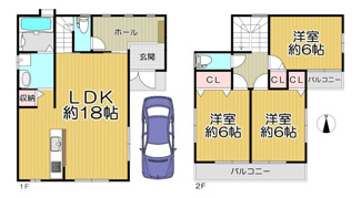 【参考プラン】 | 尼崎市食満6丁目売地　更地　建築条件無し | 参考プラン図：2階建　１F48.60㎡　2F40.50㎡　合計89.10㎡　建物価格：1，980万円（税込）