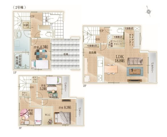 大野城市白木原4丁目第1-2棟（2号棟）　の区画図|配置図（2号棟）