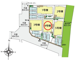 【区画図】 | 府中市四谷４丁目　全５棟　4号棟　仲介手数料無料 | 4号棟です。