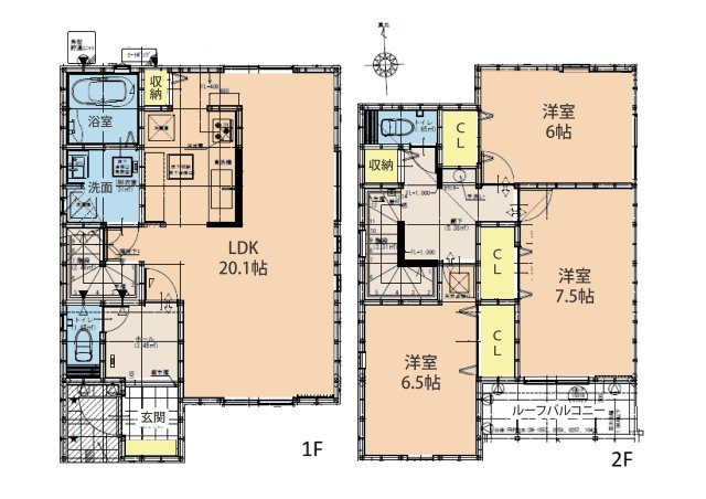 広島市安佐北区可部６丁目　新築一戸建て(全2棟)の間取り