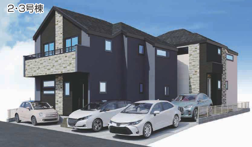 練馬区富士見台3丁目　新築戸建　残1棟の完成予想図|2・3号棟外観パース

現地ご見学希望・資料請求などお気軽にお問い合わせ下さい！
03-5990-5201