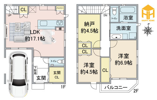 マドレコート浜3丁目新築一戸建│2SLDK＋駐車1台可（ビルトインガレージ）の間取り|※現況と図面が異なる場合現況を優先いたします。