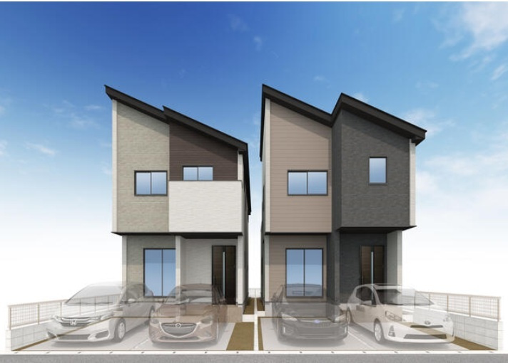 新築戸建　西区福重3丁目4期　1号棟の外観パース|福重小学校・内浜中学校エリアです♪
車2台駐車可能です。