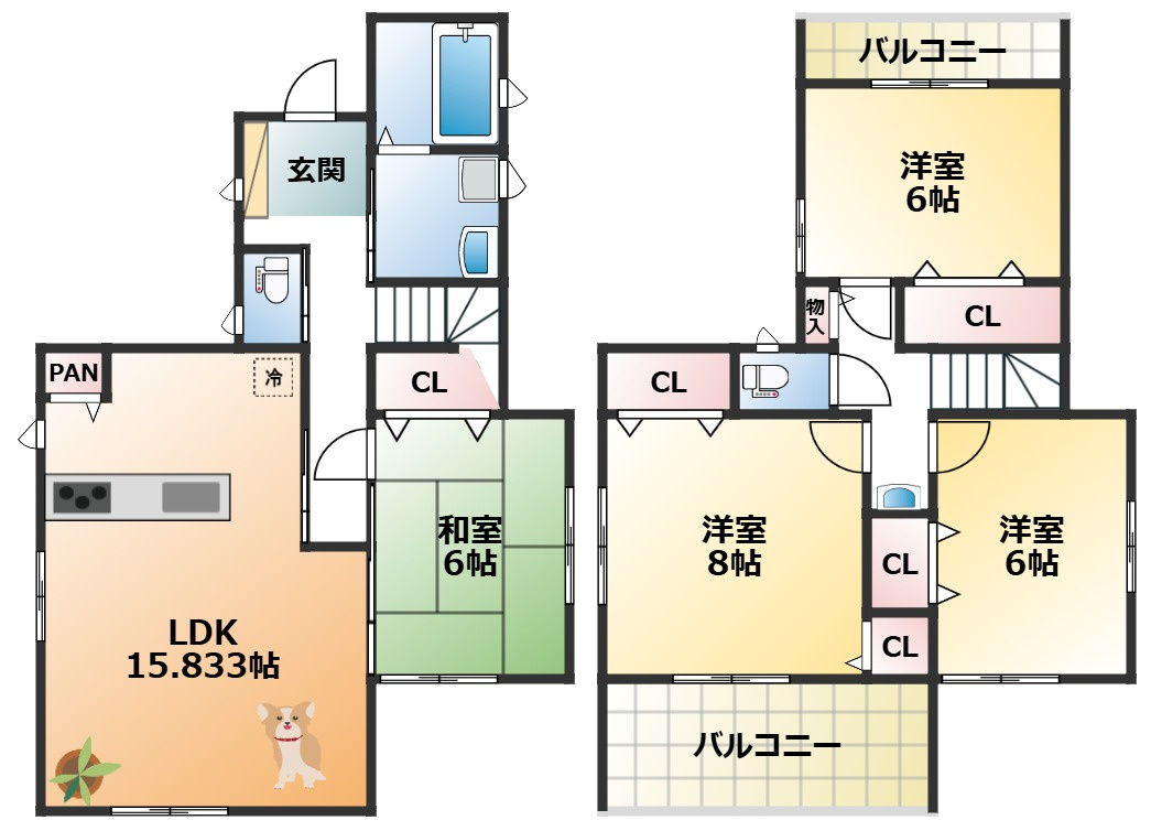 いろどりアイタウン那須塩原市並木町23-P1の間取り|南向きで陽当たりの良い間取りです