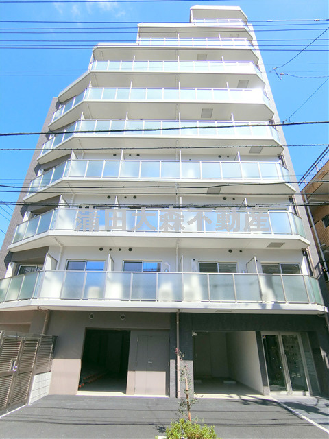 ジェノヴィア蒲田Ⅱスカイガーデンの外観|2021年7月築　RC鉄筋コンクリート造地上9階建て総戸数34戸
東京都大田区南蒲田2丁目　JR京浜東北線蒲田駅徒歩14分、京急本線京急蒲田駅最寄り徒歩7分