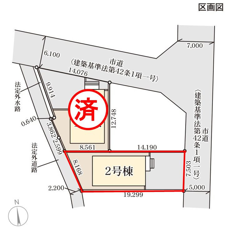 郡山市富久山町福原字三斗蒔田　　　2号棟　　　行健小学校、行健中学区　の区画図|配置図