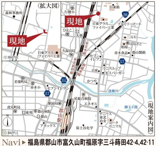 郡山市富久山町福原字三斗蒔田　　　2号棟　　　行健小学校、行健中学区　の地図|案内図・拡大図