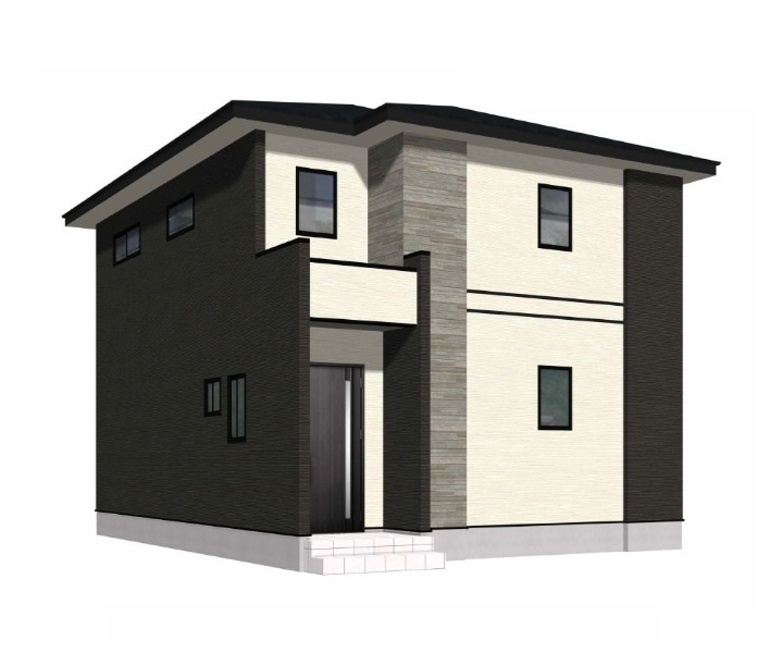 福岡市西区今津の新築一戸建の外観パース|長浜海岸近くの自然豊かな住環境です。車3台駐車可能で、来客時も安心です。