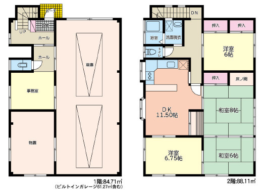 野田市三ツ堀　中古戸建　ビルトインガレージの間取り|間取図となります！