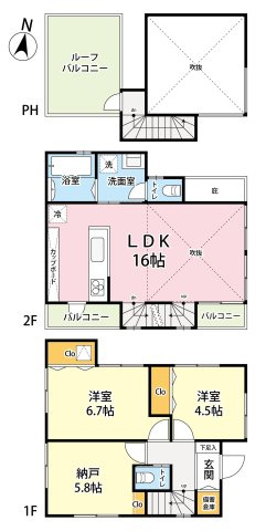 練馬区田柄2丁目　三方角地風　建築条件付き売地限定1区画の参考プラン|2LDK+S+屋上ルーフバルコニー　敷地面積 78.41ｍ2　建物面積 79.08ｍ2　建物価格 2,200万円