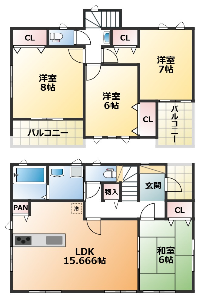 いろどりアイタウン那須塩原市並木町23-P1の間取り|全室南向きで陽当たりの良い間取りです