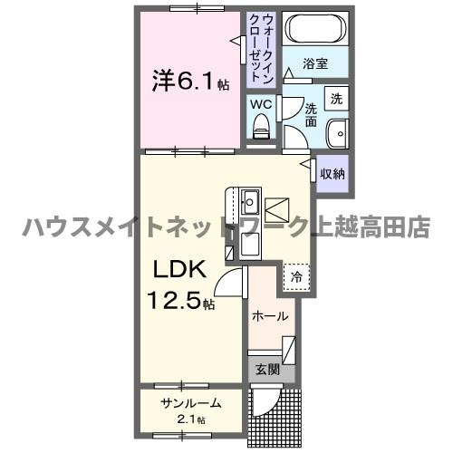 カーサさくらＡの間取り|間取図（カーサさくらＡ 102）1LDK