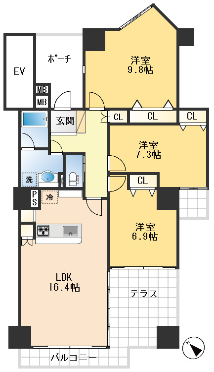 緑地公園グリーンハイツ4号棟の間取り