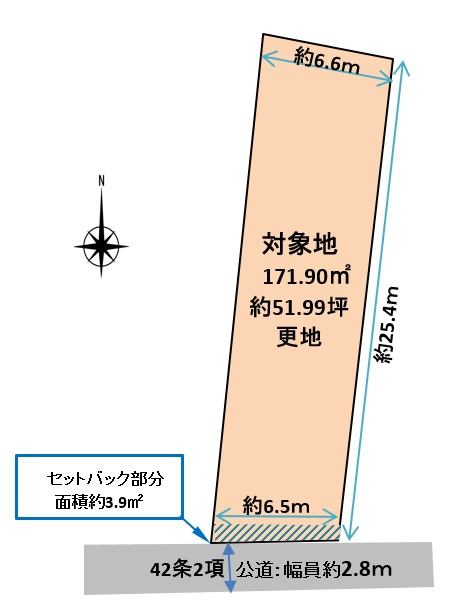 安来町（西御幸）土地の区画図|敷地面積約51.99坪の長方形の敷地になります。
