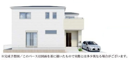越谷市大泊新築戸建ての外観パース|猟奇優良住宅取得物件！日当たりの良い南向き♪