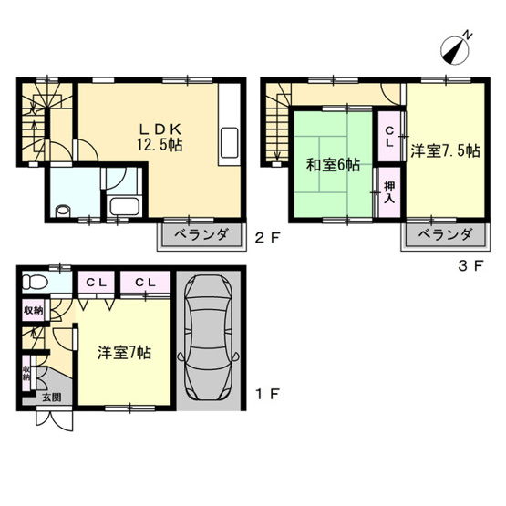 【間取り】 | 和泉市一条院町テラスハウス | １階にシャッター付き駐車場がございます！