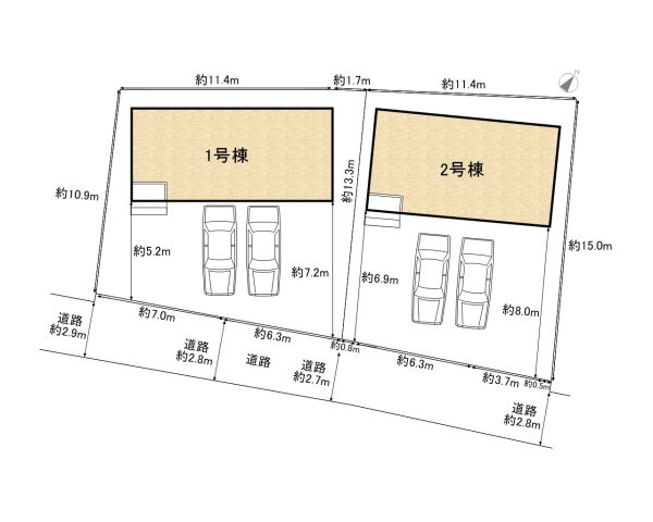 碧南市鴻島町第8　新築一戸建の区画図|駐車場並列２台以上可能（車種による）