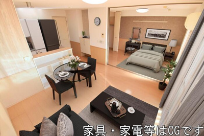 【居間・リビング】 | サンパティーク C棟 | ※家具家電はイメージです。実際には設置されておりません