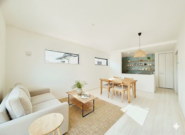 中央区三和町の居間・リビング|リビングダイニングに家具を配置してみたイメージ画像です。