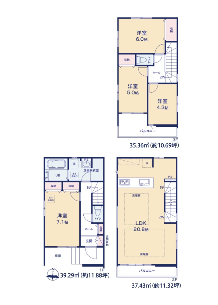 福岡市西区小戸3丁目第4-3棟(1号棟)の区画図|配置図（1号棟）