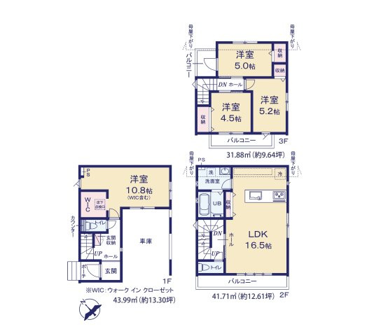 福岡市東区千早1丁目第2-2棟(1号棟)の区画図|配置図（1号棟）